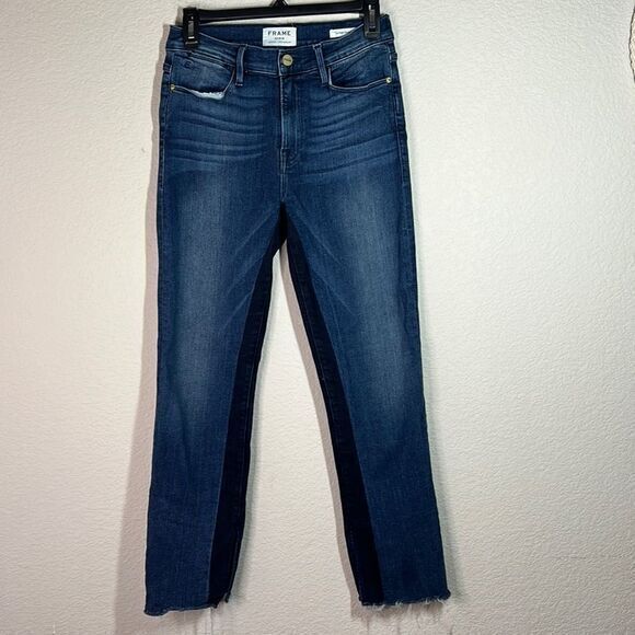 Frame Denim Blue Fringe‎ Slit Le High Straight Jeans Women's Size 28 - Picture 1 of 10